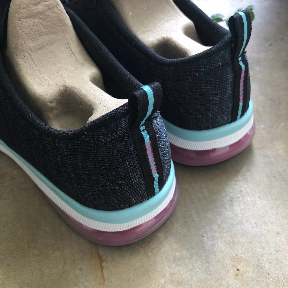 SKECHERS Brite Times Skech-Air Edge Washable Knit Sneakers Black Aqua 7.5